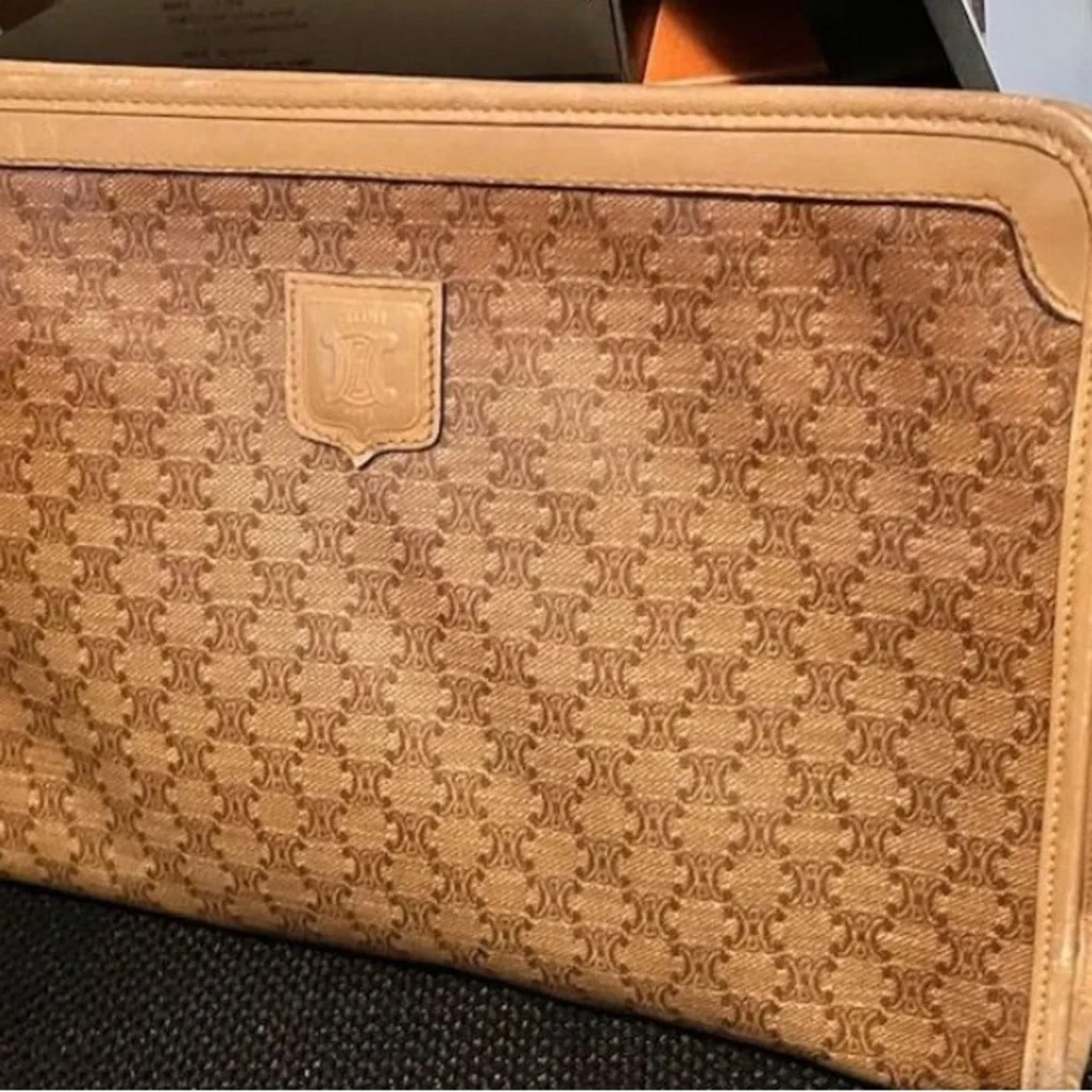 Celine Triomphe Monogram Clutch Bag Brown Vintage Women's Handbag - Picture 1 of 10